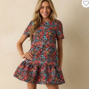 ✨SOLD✨ Full Bloom Ahead Black Multi Floral Jacquard Mini Dress